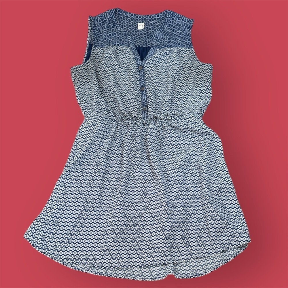 GAP Navy and White Sleeveless Mini Dress sz M Elastic Waist with Tie